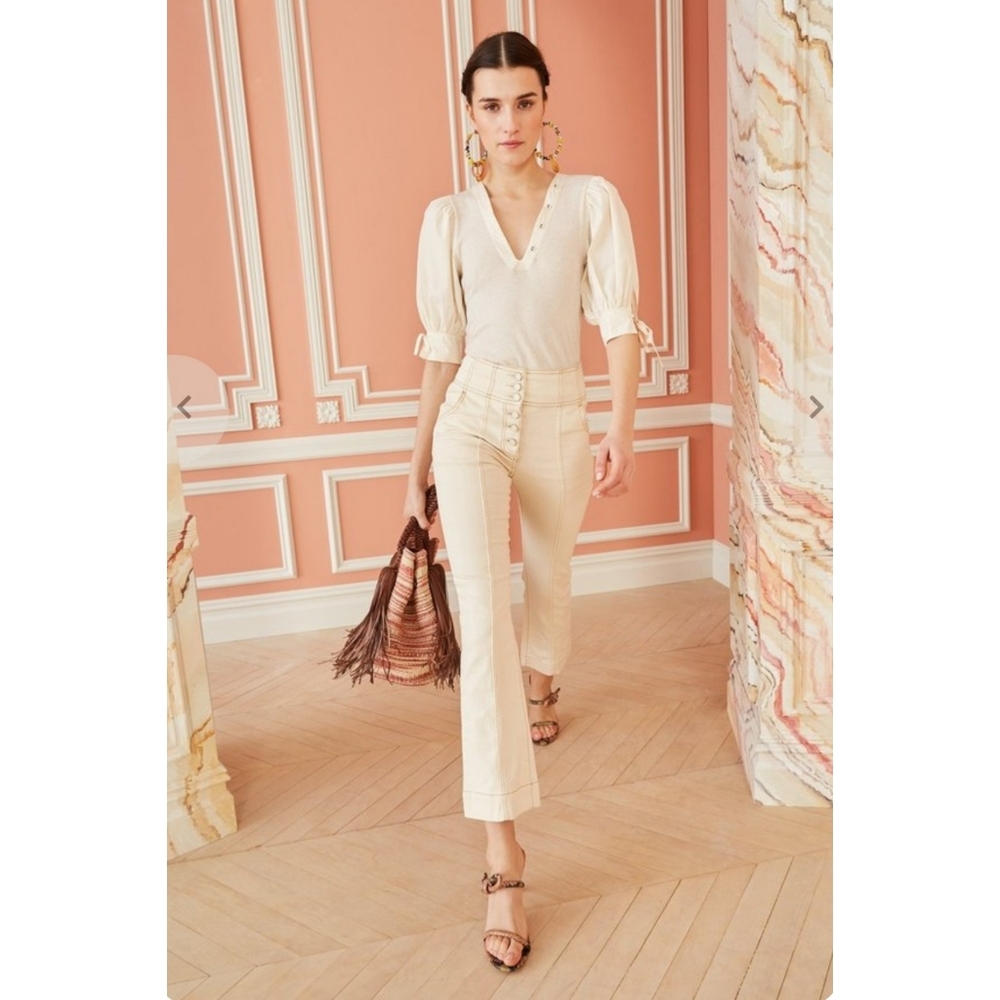 Ulla Johnson | Ellis High Rise Exposed Button Fly Flared Jean In Cream Size 6